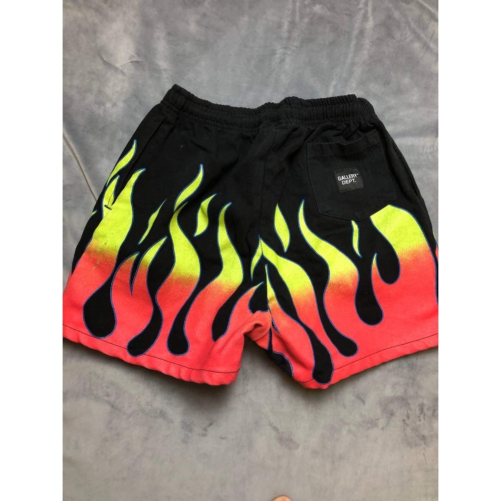 Gallery Dept Flame Sweat Shorts Black Neon Fire Graphic Size S